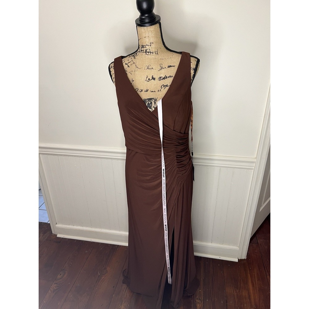 Mac Duggal #26513 Size 10 Faux Wrap Sleeveless V Neck Gown Color Chocolate‎
